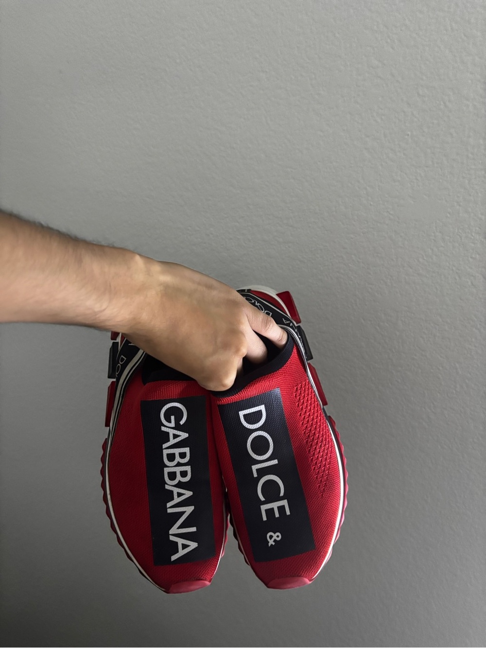 Dolce & Gabbana Red and Black Slip-On Knit Sneakers (READ DESCRIPTION) - Picture 3 of 5
